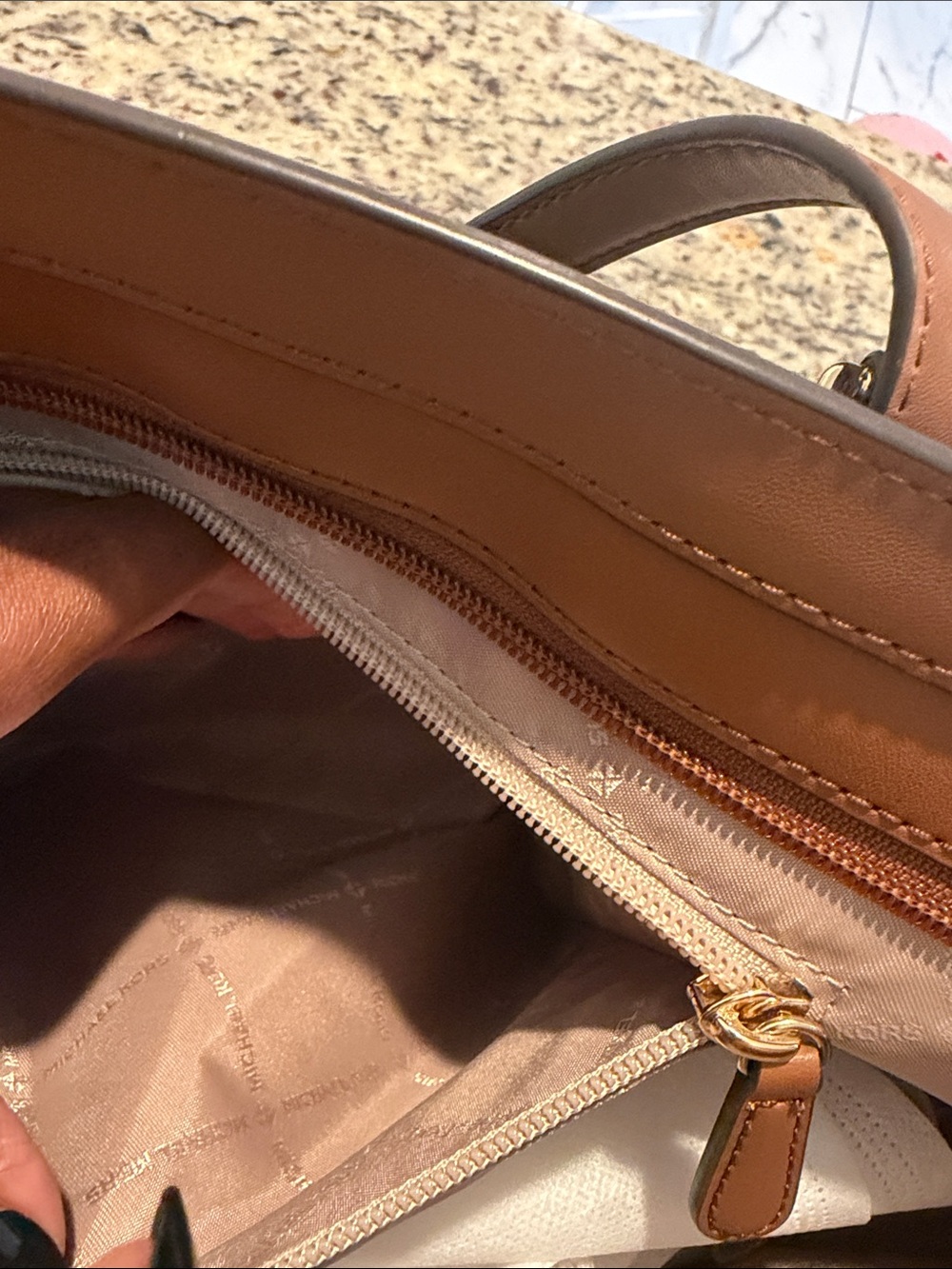 Michael Kors Aria Brown Logo Tote with Tan Trim and Gold Logo - Picture 5 of 16